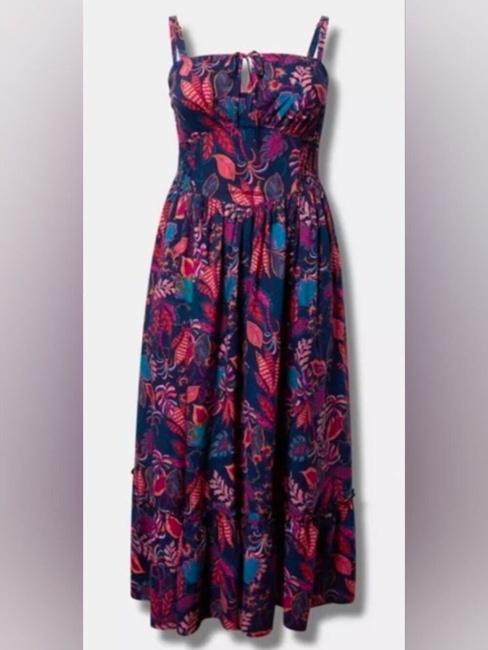 torrid washable challis smocked maxi dress Connie leaves peacoat size 1x NWT - Picture 2 of 13